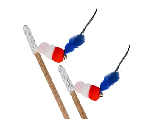 Wooden Fishing Rod Interactive Teaser Wand with Silkworm Doll and Feather Tassel